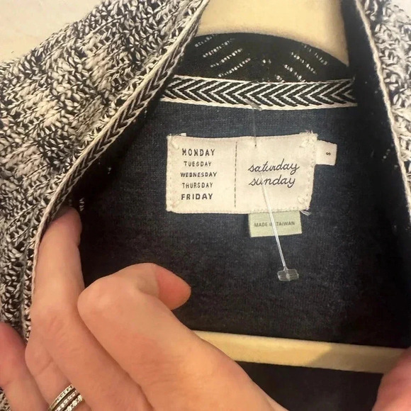 Anthropologie Sweater w Elbow Patches Cardigan Black & White Waterfall Sz Small - Picture 3 of 6
